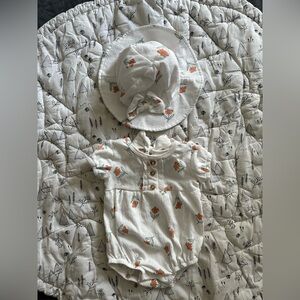 Nicole Miller White and Orange Floral Bodysuit with Hat